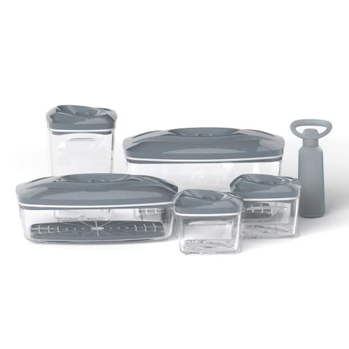 DAFI Set mit Vakuumbehälter SeeYoo | Inkl. Pumpe | Frischhaltedosen | Lebensmittelbehälter | Vakuumierbehälter | Aufbewahrungsbox | Vakuumiergerät | Essen Box | BPA-Frei | 5er-Set | Grau von DAFI