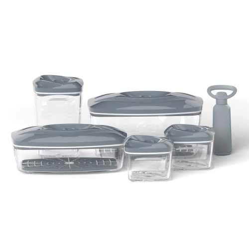 DAFI Set mit Vakuumbehälter SeeYoo 5er-Set, Grau - Inkl. Pumpe, Frischhaltedosen mit Deckel, Lebensmittelbehälter, Vorratdosen, Aufbewahrungsbehälter-Set - Meal Prep Boxen von DAFI