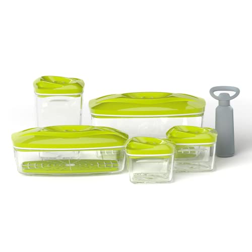 DAFI Set mit Vakuumbehälter SeeYoo 5er-Set, Limettengrün - Inkl. Pumpe, Frischhaltedosen mit Deckel, Lebensmittelbehälter, Vorratdosen, Aufbewahrungsbehälter-Set - Meal Prep Boxen von DAFI