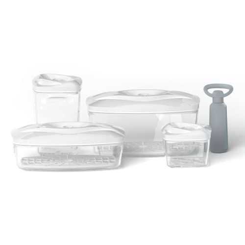 DAFI Set mit Vakuumbehälter SeeYoo 4er-Set, Weiß - Inkl. Pumpe, Frischhaltedosen mit Deckel, Lebensmittelbehälter, Vorratdosen, Aufbewahrungsbehälter-Set - Meal Prep Boxen von DAFI