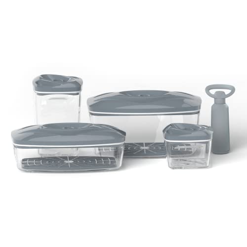 DAFI Set mit Vakuumbehälter SeeYoo 4er-Set, Grau - Inkl. Pumpe, Frischhaltedosen mit Deckel, Lebensmittelbehälter, Vorratdosen, Aufbewahrungsbehälter-Set - Meal Prep Boxen von DAFI