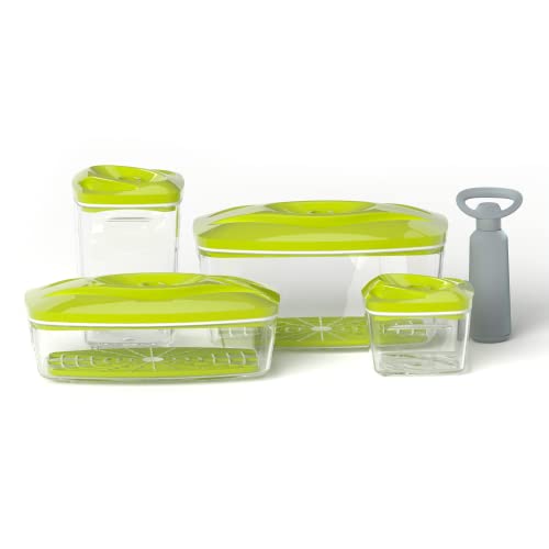 DAFI Set mit Vakuumbehälter SeeYoo 4er-Set, Limettengrün - Inkl. Pumpe, Frischhaltedosen mit Deckel, Lebensmittelbehälter, Vorratdosen, Aufbewahrungsbehälter-Set - Meal Prep Boxen von DAFI