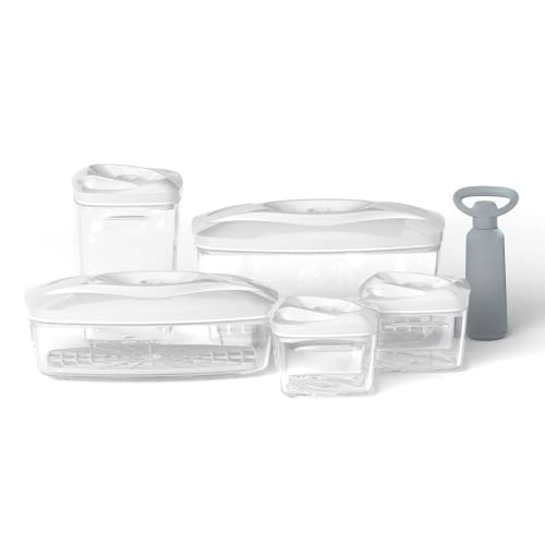 DAFI Set mit Vakuumbehälter SeeYoo 5er-Set, Weiß - Inkl. Pumpe, Frischhaltedosen mit Deckel, Lebensmittelbehälter, Vorratdosen, Aufbewahrungsbehälter-Set - Meal Prep Boxen von DAFI