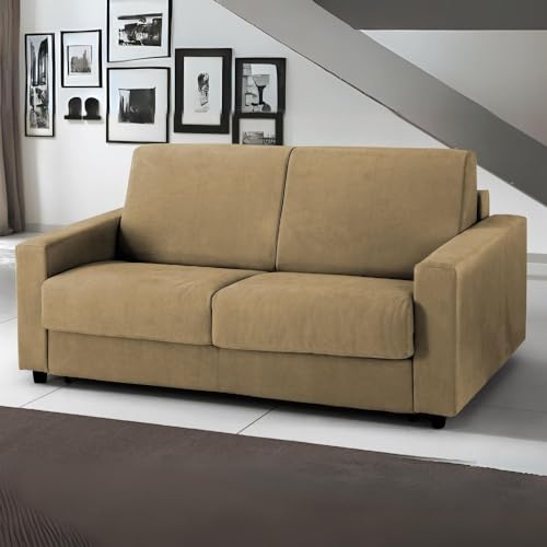 Dafne Italian Design 3-Sitzer-Sofabett mit Matratze – (204 x 95 x 90 cm) (weicher Kamel-Stoff) von Dafne Italian Design