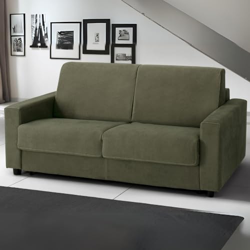 Dafne Italian Design 3-Sitzer-Sofabett mit Matratze – (cm 204 x 95 x 90 cm) (grüner Soft-Stoff) von Dafne Italian Design
