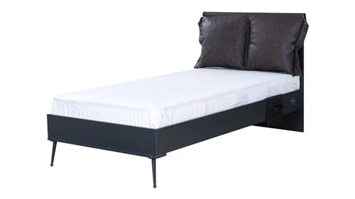 Dafne Italian Design Bett für französische Betten Nitro Farbe Anthrazit mit Kissen aus Kunstleder auf der Rückenlehne, 127 x 105 x 206 cm, inkl. Matratze 120 x 200 cm. von Dafne Italian Design
