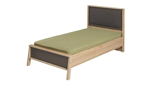 Dafne Italian Design Bett für französisches Bett Cariola Farbe Holz und Grau mit Rückenlehne aus grauem Stoff, 137 x 203 x 211 cm, inklusive Matratze 120 x 200 cm. von Dafne Italian Design