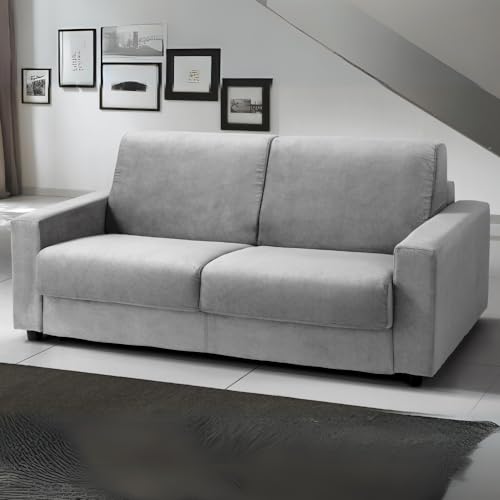 Dafne Italian Design - 3-Sitzer-Sofa (204 x 95 x 90 cm), Doppelschlafsofa mit Klappe, 3-Sitzer-Sofa mit Matratze, 3-Sitzer-Sofa, Bettsofa, hergestellt in Italien (hellgrauer Stoff) von Dafne Italian Design