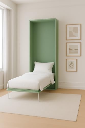 Dafne Italian Design - Versenkbares Wandbett, hergestellt in Italien (L 101 T 45/226 H 226 cm), klappbarer Einzelbett mit Lattenrost inklusive, Matratze nicht im Lieferumfang enthalten (Farn) von Dafne Italian Design