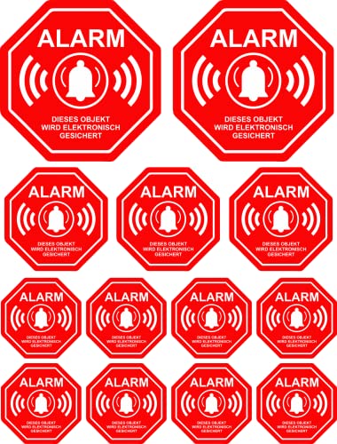 13 Aufkleber - Alarmgesichert -Stickerbogen - Einbruchschutz Alarmanlage Warnschild - Hinweisschild AD13 von daged