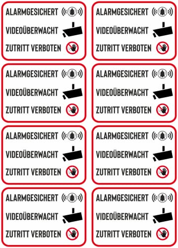8 x Aufkleber - Alarmgesichert - 7x5 cm Aufkleber - Einbruchschutz Alarmanlage Warnschild - Hinweisschild Sticker AD10 von daged