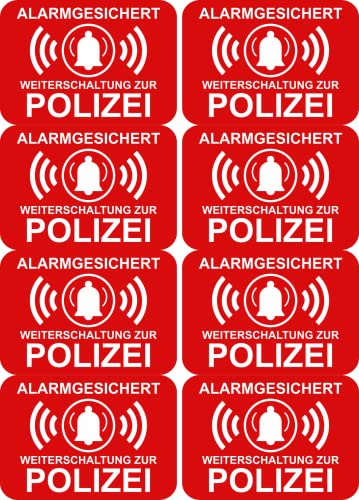 8 x Aufkleber - Alarmgesichert Weiterschlatung zur Polizei - 7x5 cm Aufkleber - Sticker Einbruchschutz Alarmanlage Warnschild - Hinweisschild selbstklebend Premium Qualität Sticker AD03 von Daged