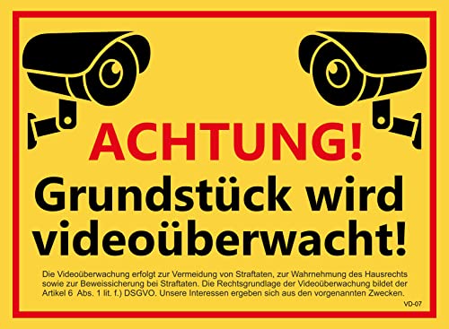 Videoüberwachung - Aufkleber - Sticker Einbruchschutz Kameraüberwachung Warnschild - Hinweisschild selbstklebend Premium Qualität - DSGVO - International 1x 20x15cm - VD07 von Daged