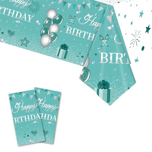 2PCS Blau Grün Geburtstag Tischdecke,Happy Birthday Tischdecken Blau Einweg Rechteck Wasserdicht Tischtuch Blau Party Deko für Frauen Jungen Mädchen Geburtstag Party 137 * 274cm von Dagelar