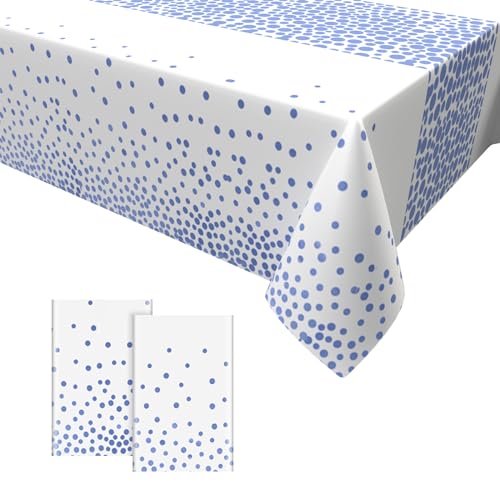 2PCS Geburtstag Tischdecken Blau Weiß,Blau Dot Konfetti Party Tischdecken wasserdichte Einweg Tischdecken für Picknick Baby Shower Weihnachten Geburtstag Dekorationen 137 * 274cm von Dagelar