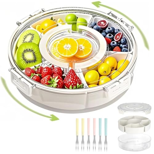 Daguxer Snackbox mit Fächern, Rund Snackteller mit Deckel Spinner Snack Organizer Snack Spinner mit Fächern Snack Platte mit Deckel Geeignet zur Aufbewahrung von Süßigkeiten, Keksen, Obst Daguxer Snackbox mit Fächern, Rund Snackteller mit Deckel Spinner Snack Organizer Snack Spinner mit Fächern Snack Platte mit Deckel Geeignet zur Aufbewahrung von Süßigkeiten, Keksen, Obst von Daguxer
