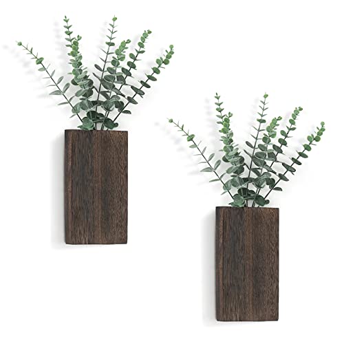 Dahey 2 Stück Holz-Wand-Pflanzgefäß Vase mit künstlichem Eukalyptus-Bauernhaus-Wandbehang, Dekoration, Taschen-Pflanzgefäß für den Innenbereich, grüne Blumen, Wohnzimmer, Schlafzimmer, Zuhause, Büro von Dahey