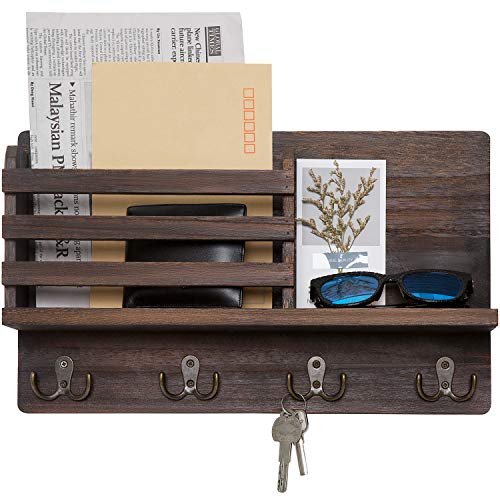 Dahey Wandmontierter Briefhalter aus Holz, Schlüsselhalter, Postsortierer, Organizer mit 4 doppelten Schlüsselhaken und einem schwebenden Regal, rustikale Heimdekoration für Eingangsbereich oder Dahey Wandmontierter Briefhalter aus Holz, Schlüsselhalter, Postsortierer, Organizer mit 4 doppelten Schlüsselhaken und einem schwebenden Regal, rustikale Heimdekoration für Eingangsbereich oder von Dahey