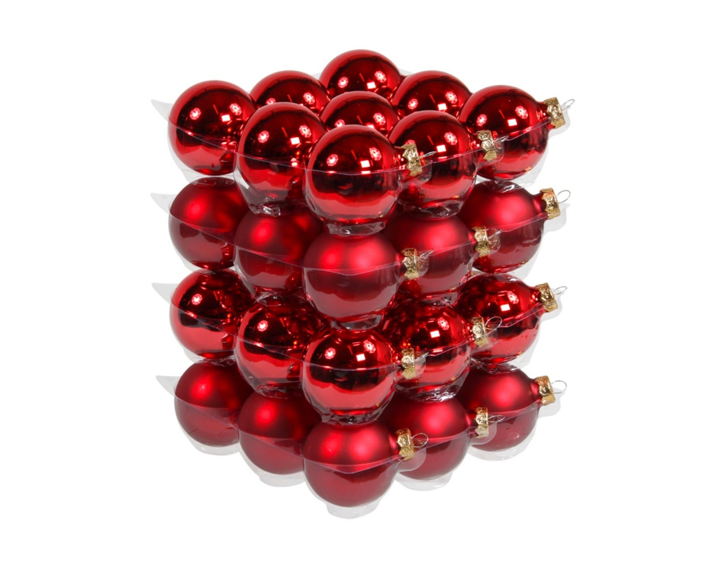 Dahlia Studios Christbaumschmuck 36x GLAS CHRISTBAUMKUGELN 6cm ROT GLANZ + MATT WEIHNACHTSKUGELN DOSE von Dahlia Studios
