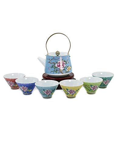 Dahlia Chinesische Pfingstrose Porzellan Tee-Set (Teekanne W Sieb + 6 Tee Tassen) Hellblau von Dahlia