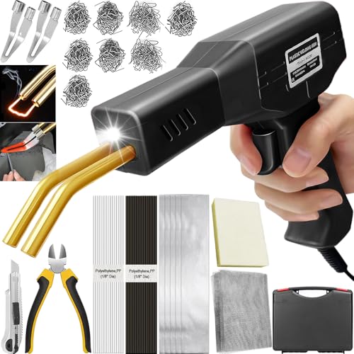 220W Kunststoff Schweißgerät 2 in 1 Stoßstangen Reparatur Set Kunststoff Schweißen mit 800PCS Hot Hefter, 2 Thermischer Glättkopf, 40PCS Kunststoff-Schweißstäbe, Kunststoff Reparaturset Auto(Schwarz) von Dahudtin