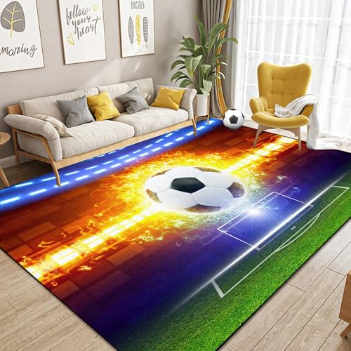Dai Lufei Fussball Teppich FußBall, Sportbereich rutschfest Fußballplatz Teppich Eisfeuer Fußball Bedruckt Großflächige Teppiche Jugendzimmer 3D Fußball Mit Flammen Bedruckten Teppichen, 120x160cm Dai Lufei Fussball Teppich FußBall, Sportbereich rutschfest Fußballplatz Teppich Eisfeuer Fußball Bedruckt Großflächige Teppiche Jugendzimmer 3D Fußball Mit Flammen Bedruckten Teppichen, 120x160cm von Dai Lufei