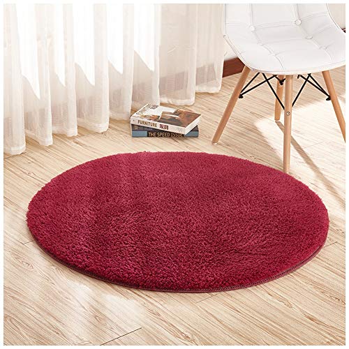 DAIHAN Runde Yoga Teppich Für Wohnzimmer Schlafzimmer Shaggy Teppiche Antirutsch Burgunderrot 40CM von DAIHAN