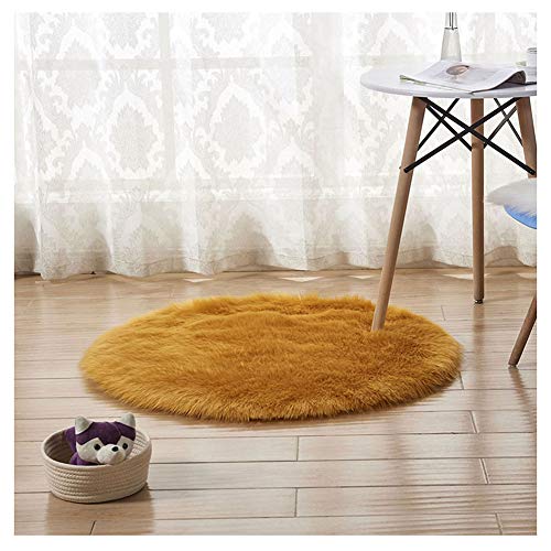 DAIHAN Shaggy Lammfell-Teppich,Flauschiger Kunstfell Schaffell Lammfellimitat Teppich rund für Stuhl Sofa Wohnzimmer Schlafzimmer Kinderzimmer gelb Kamel 45 * 45cm von DAIHAN