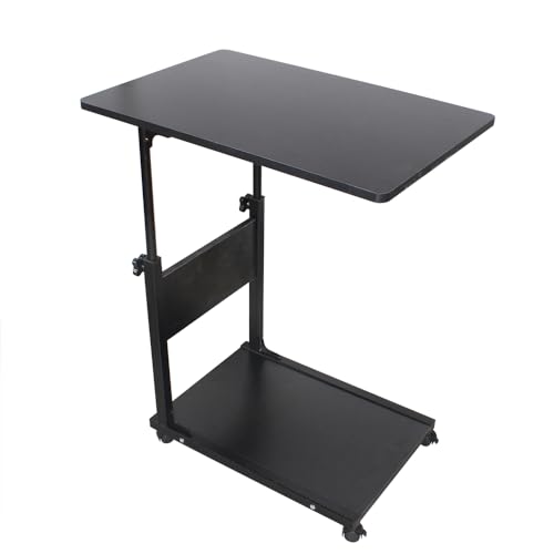 DaiJiubu Beistelltisch Sofatisch Kaffeetisch Betttisch Laptoptisch Metall Holz Mit Rollen Couchtisch Nachttisch Wohnzimmertisch Metallgestell C Form Wohnzimmer Schlafzimmer HöHenverstellbar (Schwarz) von DaiJiubu