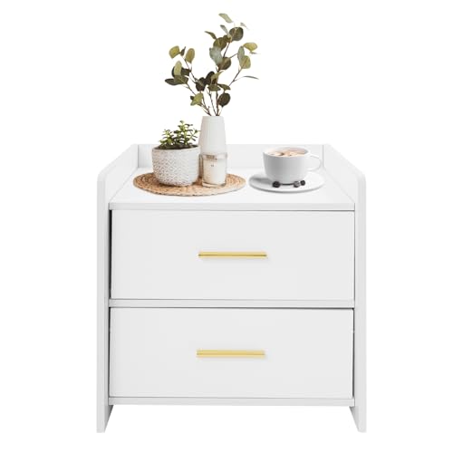 DaiJiubu Nachttisch,Nachtschrank Aufbewahrungsschrank FüR Das Schlafzimmer Beistelltisch Mit 2Schub FüR Wohnzimmer Schlafzimmer BüRo,15.8 * 15.8 * 16.5In (Warm White) von DaiJiubu