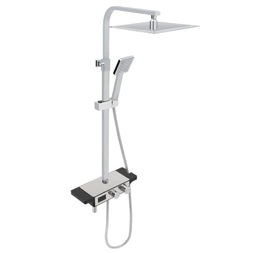 Duschsystem Mit Thermostat Duscharmatur Regendusche Duschset Handbrause Chrome Und Glasablage Chrom Komplettset Armatur Quadratisch Duschgarnitur Edelstahl Duschkopf DuschsäUle Eckig Regenbrause von DaiJiubu