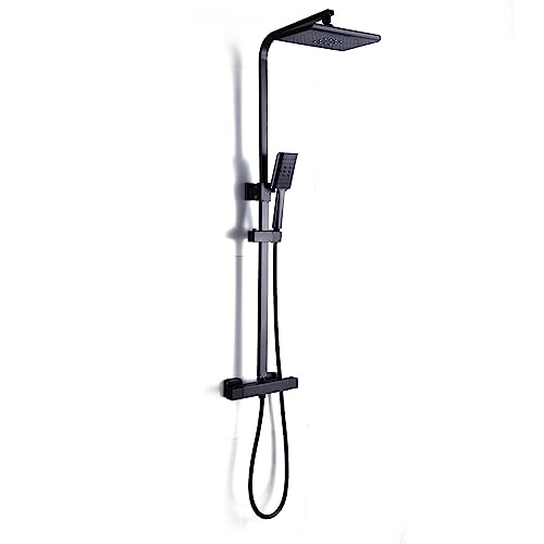 Duschsystem Mit Thermostat Duscharmatur Regendusche Duschset Handbrause Und Glasablage Chrom Komplettset Unterer Auslauf Armatur Edelstahl DuschsäUle Kopfbrause Regenbrause Duschstange Schwar von DaiJiubu