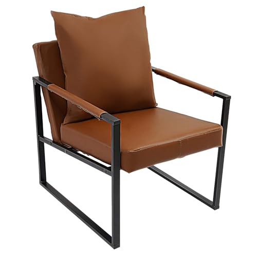 Sessel Lounge Chair Moderner FüR Das Wohnzimmer Rechteckig Armchair Schlafzimmer Lounges Mit Metallrahmen Einzelsofa Modern Polsterstuhl Kissen Wohnzimmerstuhl Armlehne Und RüCkenlehne (Braun) von DaiJiubu