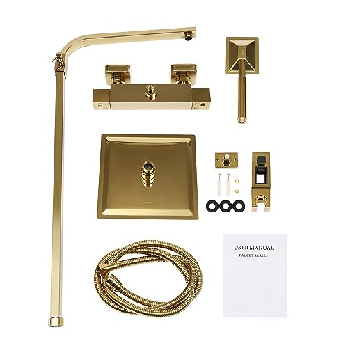 Thermostat Duschsystem Edelstahl Badezimmer Duschset Mit Handbrause Regendusche Armatur Duscharmatur Komplettset üBerkopfbrause Set DuschsäUle Duschpaneel Duschsysteme Messing Brausegarnitur Gold von DaiJiubu