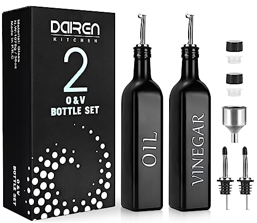 DaiRen Kitchen öL und Essig Spender Flasche 500ML Glas-Set, Olivenöl-Flaschenspender mit Caddy Halter und Edelstahl-Ausguss, Schwarz, 2-teiliges Set von DaiRen Kitchen