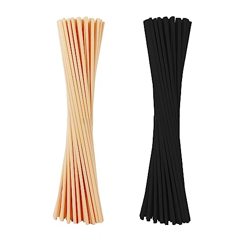 DaiUni Rattanstäbchen für Raumduft, 20 cm x 3 mm Diffuserstäbchen Rattan Reed Fiber, Aroma Diffuser Stäbchen für ätherische Öle im Home Office Hotel Spa，50 Stück (25 Natur,25 Schwarz) von DaiUni