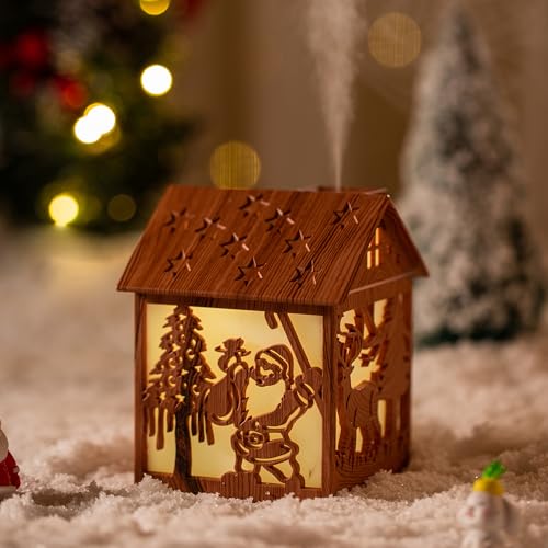 Mini Luftbefeuchter Weihnachten – 240 ml Cool Mist Holzoptik USB Tischgerät mit LED Licht & Weihnachtsmann Design, leise & automatisch abschaltend, Geschenk Deko für Schlafzimmer & Büro (Hellbraun) von Daileeby