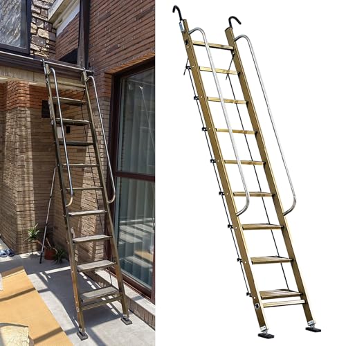 Dachbodentreppe 8 Stufen Außenleiter für Treppen und Fenster, Hausdachtreppe mit Rutschfesten Breiten Stufen, Sicherheitsleitern für Dachböden/Schlafsäle von Dailify