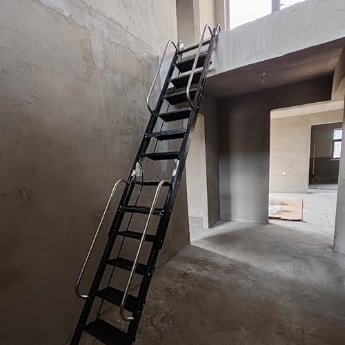 Dachbodentreppe Aluminium-Dachbodenleiter Klappbare Lofttreppe, Robuste Fluchtleitern für Schuppen/Keller, Fenster- / Brunnenstufen mit Handlauf(9 Steps L-2.75m/9.0ft) von Dailify