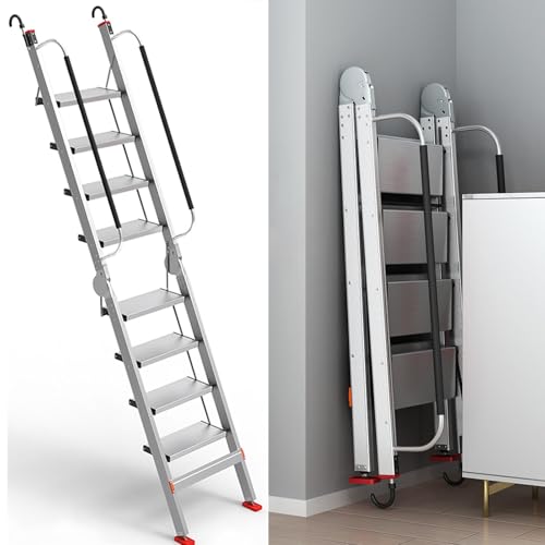 Dachbodentreppe Aluminium-Klappbodenleiter für Kleine Räume, Strapazierfähige Klappbodenleitern mit Breiten Stufen und Griffen, Sichere Innentreppe für Etagenbetten(9 Steps 2.2-2.4m (86.6-94.5")) von Dailify