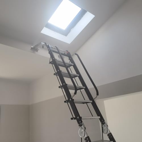 Dachbodentreppe Dachboden-Klapptreppe für Kleine Öffnungen, Aluminiumfenster- / Brunnenausstiegstreppe, Loft-Klettertreppe Etagenbett-Leiter(Black,L-257cm/101.2") von Dailify