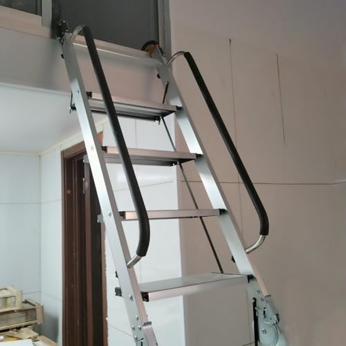 Dachbodentreppe Dachboden-Klapptreppe für Kleine Öffnungen, Aluminiumfenster- / Brunnenausstiegstreppe, Loft-Klettertreppe Etagenbett-Leiter(Silver,L-257cm/101.2") von Dailify