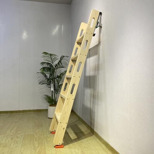 Dachbodentreppe Dachbodenleiter mit Gleitschiene, Holzleitern für Etagenbetten in Wohnmobilen/Wohnwagen, Sicherheitsleitern mit Aufstiegsstufe und Ausstiegstreppe(Natural,6 Steps L-6.0ft/1.82m) von Dailify