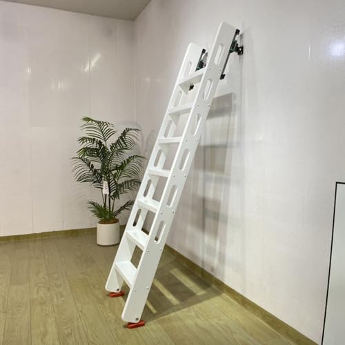Dachbodentreppe Dachbodenleiter mit Gleitschiene, Holzleitern für Etagenbetten in Wohnmobilen/Wohnwagen, Sicherheitsleitern mit Aufstiegsstufe und Ausstiegstreppe(White,4 Steps L-4.3ft/1.31m) von Dailify