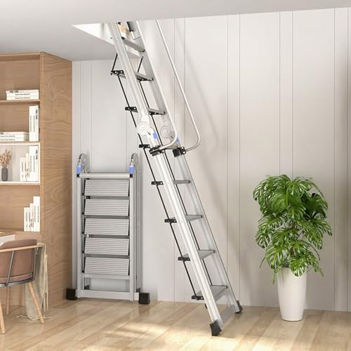 Dachbodentreppe Deckenleiter für Zuhause Dachboden-Klapptreppe, Mehrzweck-Etagenbettleitern mit Haken für Camper, Hochbelastbare Dachbodentreppe für Kleine Öffnungen(2.45 m (8.0 ft)) von Dailify