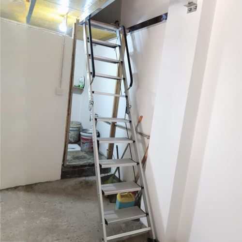 Dachbodentreppe Hochbelastbare Platzsparende Klapp-Dachbodenleiter, Aluminium-Dachbodenleitern für Kleine Räume, Klappbare Treppe für Etagenbetten mit Haken(13 Steps 3.2-3.5m (126-137.8")) von Dailify