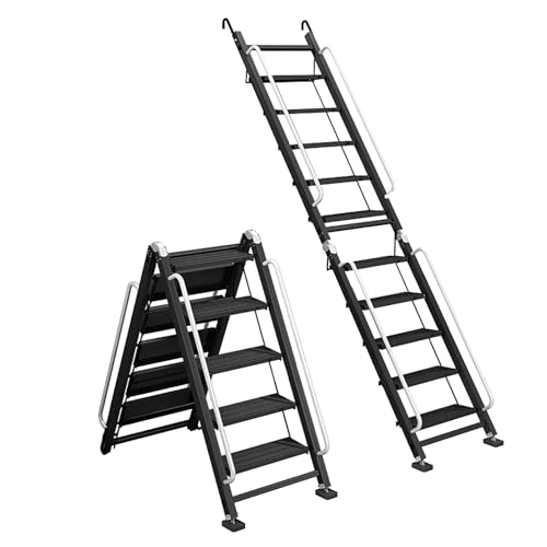 Dachbodentreppe Schwarze Klappbare Dachbodenleiter, Loftleitern aus Aluminiumlegierung für Keller/Garage, Dachzugangsleiter mit Handlauf, Leicht zu Besteigen(8 Steps L-2.57m/8.4ft) von Dailify