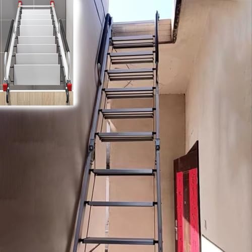 Dachbodentreppe Silberne Loft-Leiter mit Klappbaren Stufen für Kleine Räume, Tragbare Dachboden-Fluchtleiter, Rutschfeste Kletterleiter für Etagenbetten(9 Steps L-275cm/108.3") von Dailify