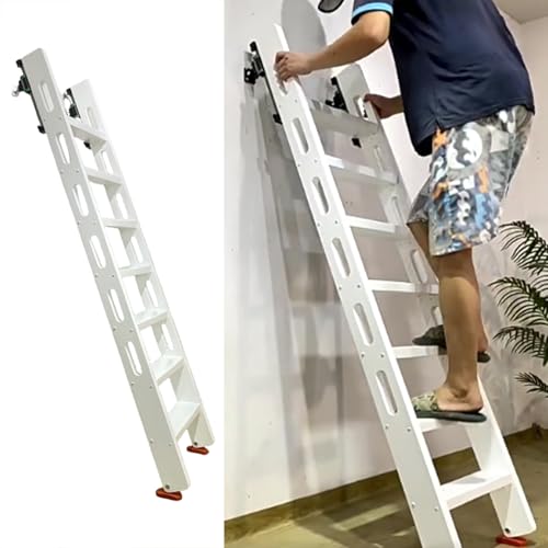Dachbodentreppe Weiße Holzleiter für den Innenbereich, Vielseitige Etagenbettleitern mit Befestigungsmaterial, Stabile Dachboden-Garagen-Doppelbettstufen(6 Steps L-6.0ft/1.82m) von Dailify