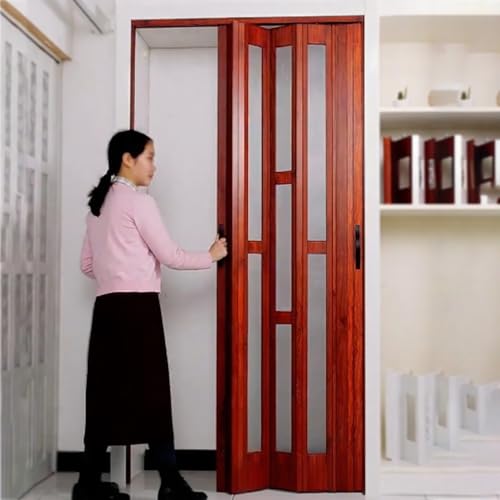 Dailify Falttür Innentüren Holzmaserungsoberfläche Schiebetür in Ziehharmonikaform Innenbereich, Magnetische Trennwand-Falttüren Aluminium, Faltbares Ziehharmonikator-Tor(79x77in (200.7x195cm)) von Dailify